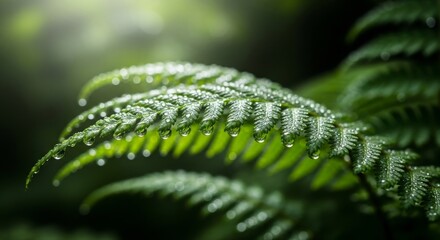 Modern Fern Frond Dew Drops: Fresh Green Nature Concept