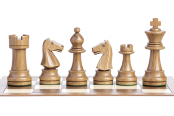 A close-up view of elegantly crafted wooden chess pieces arranged on a chessboard. their intricate designs. with a blurred background hinting at a cozy indoor setting for strategic gameplay