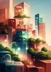 Sustainable Futuristic Cityscape: Modern Architecture & Green Spaces