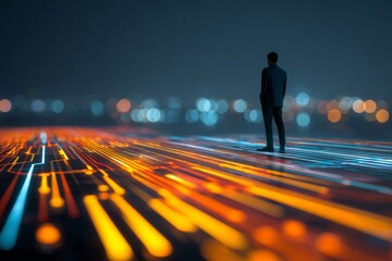 Visualizing the invisible: mastering data flow with modern technology. Data intelligence. Dynamic data exploration: business intelligence on a vibrant digital canvas. Smart technology.