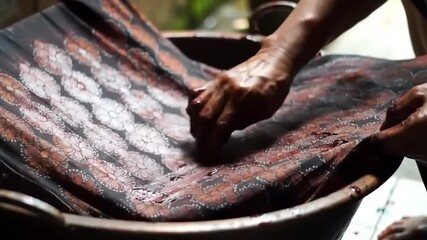 Artisan dyeing fabric in a workshop.