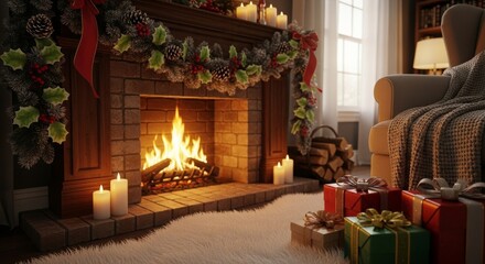 Modern Cozy Christmas Fireplace Presents: Holiday Season Warmth