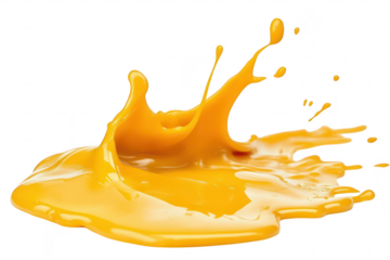 Vivid splash of yellow paint creating dynamic movement against a white background. ideal for art projects. design concepts. and creative promotional materials
