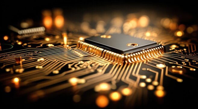 Close-up of a central processor unit (CPU) chip on a circuit board - Powered by Adobe
