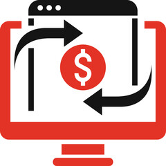 Digital Currency Exchange On Computer Screen With Dollar Symbol And Circular Arrows In Red And Black Colors Showing Financial Transaction