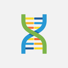 Stylized double helix DNA molecule icon with colorful segments.