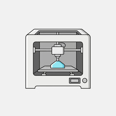 White 3d printer creating a blue object on a platform.