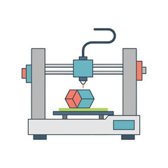 3D printer creating a geometric object on a platform.