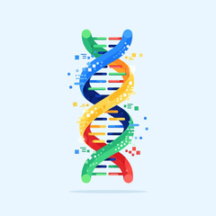 Colorful abstract dna helix on a light blue background.