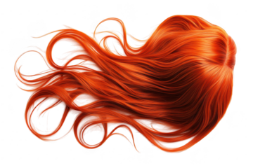 A vibrant. flowing mane of long. fiery orange hair displayed against a clean white background. its texture and color. ideal for fashion. beauty. or hair product promotions