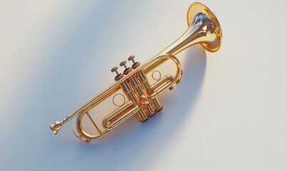 Golden trumpet musical instrument rendering for audio performance and orchestral music
