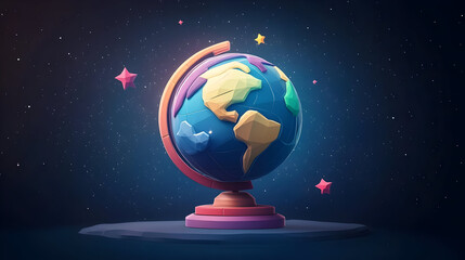 Colorful Pixel Art Globe with Stars in Dark Space