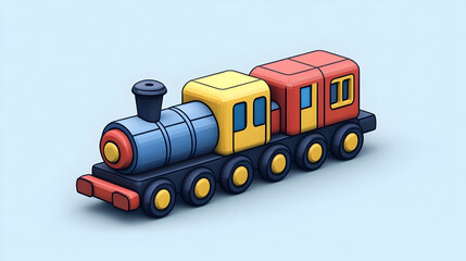 Colorful Pixel Art Toy Train on Light Blue Background