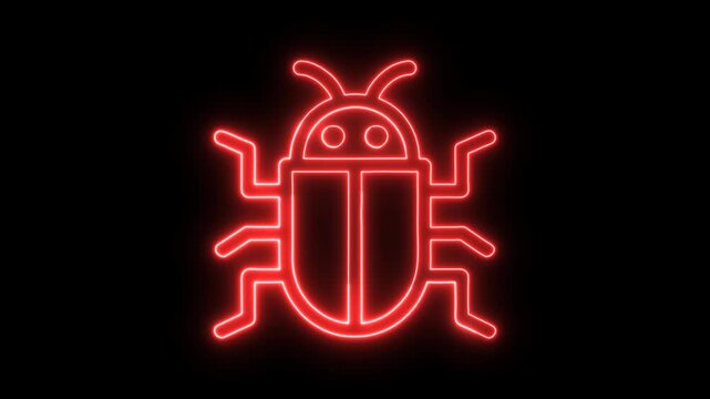 Neon bug icon A stylized beetle outline glows red on a alpha channel transparency, for virus or pest concepts.