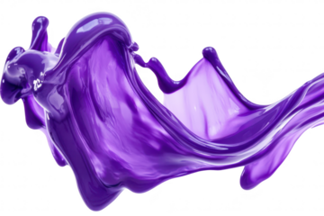 A splash of purple paint gracefully flows through the air. creating dynamic shapes and textures. against a clean white background. ideal for artistic and creative projects