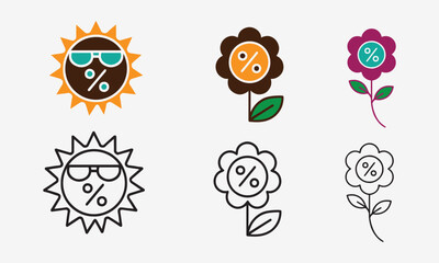 Colorful discount icons with sunglasses and flowers for summer sale