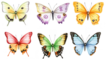 A collection of six beautifully illustrated butterflies various colors and patterns. set against a soft. neutral background. ideal for nature-themed projects and educational materials