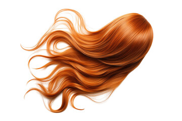 A vibrant. flowing cascade of long. shiny auburn hair displayed against a clean white background. its texture and color for hairstyling or beauty product promotions