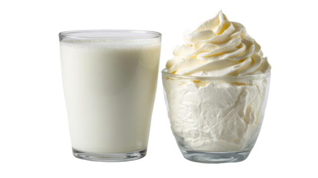 Tall glass of milk and a creamy milkshake isolated on transparent background - Powered by Adobe