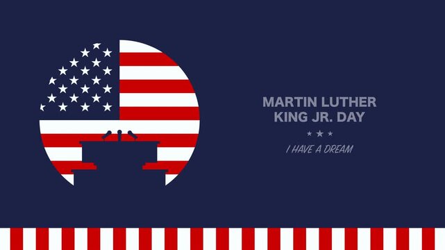 animation for Martin Luther King Jr. Day celebration with the moving USA flag behind the podium silhouette