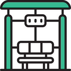 Green Bus Stop Shelter With Bench And Overhead Light Sign Featuring Three Indicator Lights On A Transparent Background Simple Flat Design