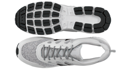 Top and bottom view of a running shoe isolated on transparent background