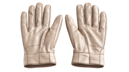 Pair of vintage white leather gloves isolated on transparent background