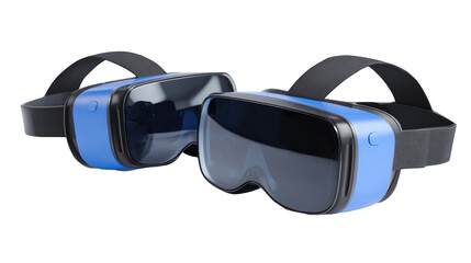 Pair of virtual reality VR goggles top front view on white background