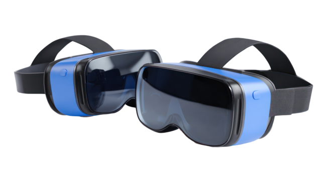 Pair of virtual reality VR goggles top front view on white background