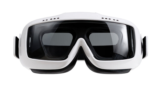 Pair of virtual reality VR goggles top front view on white background