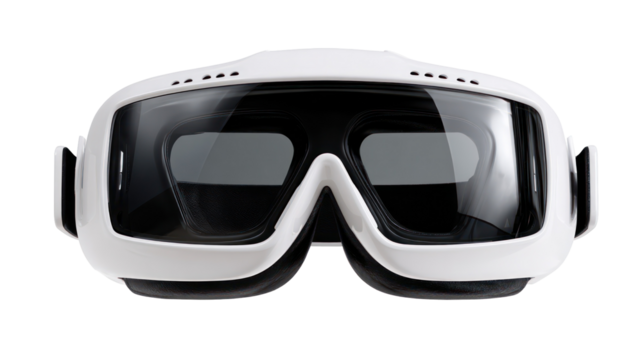 Pair of virtual reality VR goggles top front view on white background