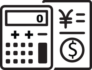 Obraz premium Calculator with zero display and currency symbols yen dollar financial accounting outline icon graphic representation