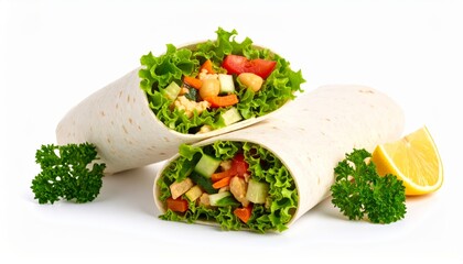 Fresh Vegetable Wraps with Lemon and Parsley on a White Background