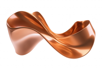 A smooth. flowing sculpture made of polished copper. an elegant twist and turn design. set against a clean white background. ideal for modern art displays or interior decor