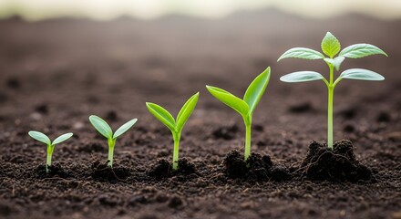 Fototapeta premium Life Cycle of Plant: Witness the beautiful life cycle of a plant, from the emergence of tiny sprouts to a blossoming new life, symbolizing growth and the beauty of nature's process.