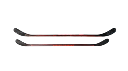 Two hockey sticks with red blades isolated on transparent background