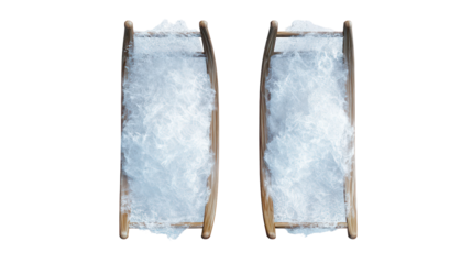 Two antique leather bound books standing upright isolated on transparent background