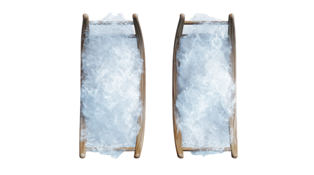 Two antique leather bound books standing upright isolated on transparent background - Powered by Adobe