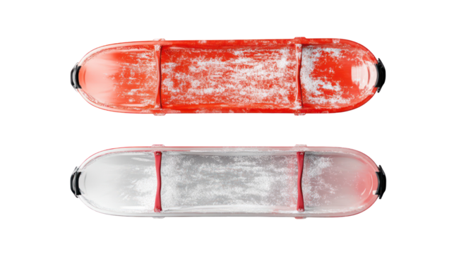 Two vintage travel suitcases one red and one silver isolated on transparent background - Powered by Adobe