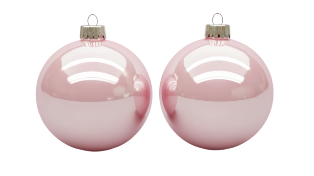 Two pink oval christmas ornaments isolated on transparent background
