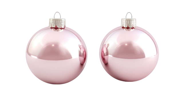 Two pink oval christmas ornaments isolated on transparent background