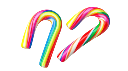 Two colorful candy canes forming a heart shape isolated on transparent background