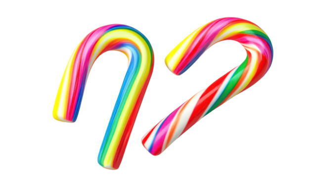 Two colorful candy canes forming a heart shape isolated on transparent background