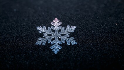 Delicate crystal snowflake on a textured surface, winter mood.
