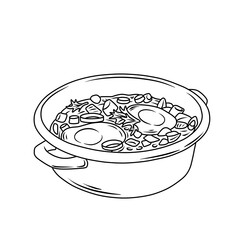 Thin Line Illustration of Delicious Mediterranean Food Shakshuka in a Pan