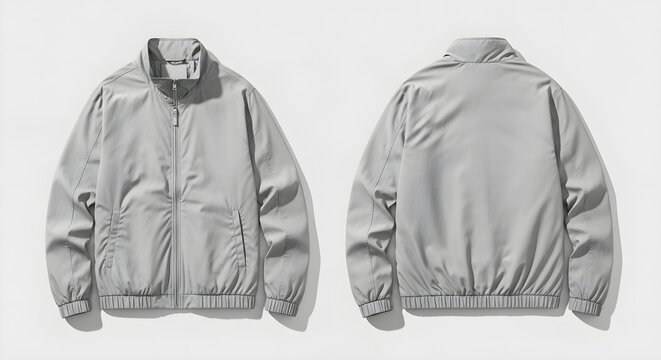 Gray Windbreaker Jacket Mockup Front and Back