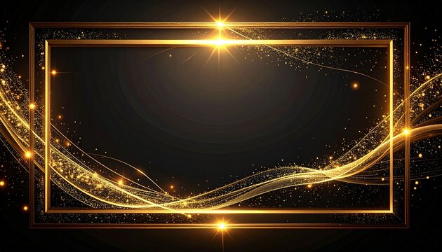 黒背景に金色フレームラインが輝く高級ミニマル背景