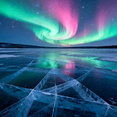 Mesmerizing Aurora Borealis Over a Frozen Lake