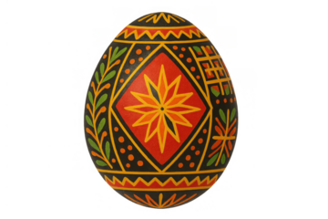 Ukrainian easter egg pysanka, intricate folk art decoration, celebrating springtime and traditional holiday culture, transparent background