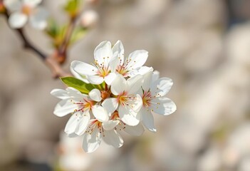 Obraz premium Delicate white blossoms on a soft, blurred white background, calm, still life